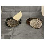2 leather belts w/ Rodeo buckles