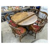 Wood Dining Table w/ 6 chairs, 46" Dia. 2 leaves
