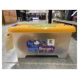 Plastic bin w/ asstd. Plastic dinosuars