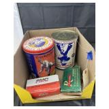 2 Cracker Jack Tins & Empty Ammo Boxes