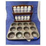 Muffin Tin & Spice Rack w/ spice jars