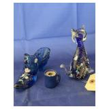 3 pcs. Fenton? Hand Painted Glass Boot & More