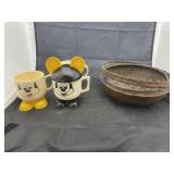 Woven baskets w/ plastic Mickey Mouse cups