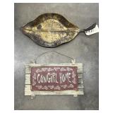 Metal Tray & Wood Cowgirl Sign