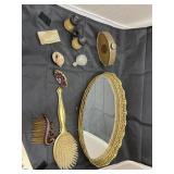 Vanity Tray w/ vintage powder box, hairbrush