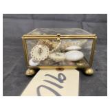 Glass Trinket Box w/ asstd. Earings & more