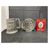 3 pcs. Prince Albert Tin, coin bank & beer stein