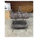 Two-Tier Metal Display Stand w/Woven Baskets