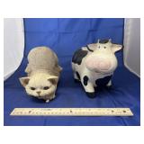 2 pc. Cat dï¿½cor & ceramic cow coin bank