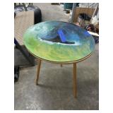 3 legged table w/ painted glass top