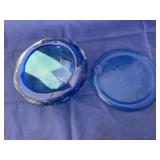2 pcs. Blue Glass Coaster w/Bowl