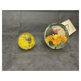 2 glass paper weights