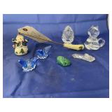 7 pcs. Candle snuffer, glass butterflies, & more