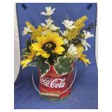Metal Coca-Cola tin w/ faux flowers