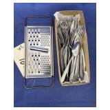 Box of asstd. Flatware & grater