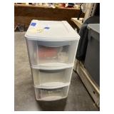 Plastic 3 drawers bin w/ some craft supplies