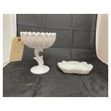 Milk glass compote & tray