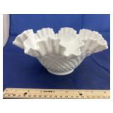 Milk Glass Hobnail Ruffled Edge Candy Dish