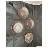 3 pink glass saucers & bowls