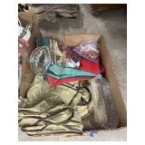 Close Bag, cake plate, table linens, vintage trays