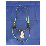 Silver, Turquoise, coral , black Onyx, Necklace