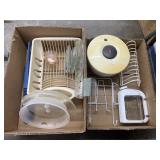 Salad spinner, wire racks, pink depression bowl