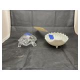 2 pc. Glass turtle & shell dish