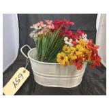 Tin Bucket w/Faux Flowers