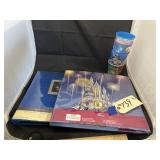 Stack of plastic cups & 2 scrap books