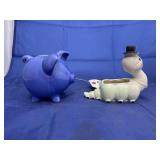 Ceramic Piggy Bank & Small Caterpillar Planter