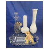 5 Pcs - Glass Dish - Vinegar Cruet & Dog Figure