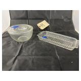 2 Pcs - Glass Dish w/Lid & Bowl