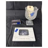 3 Pcs - Pedestal Dish & Paperweight & Pic Frame