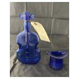 2 Pcs - Cobalt Blue Cello Bottle & Top Hat
