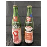 2 - Glass 7-UP Bottles w/Contents