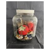 Glass Jar w/Buttons & Thimbles