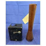 Carved Wood Piece w/Vintage Camera