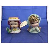 Inarco Lady Head Vase & Girl Head Vase