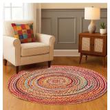 5 Ft. Round Hand Woven Jute and Cotton, Multicolor