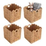 8 Pack Woven Water Hyacinth Storage Bins, Scallope