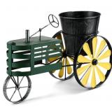 17x11" Metal Tractor Windmill Planter, Green/Yell