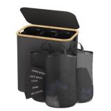 Collapsible Laundry Hamper, Black, Removable Liner