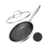 Nonstick Frying Pan with Lid, 12" SS Skillet with