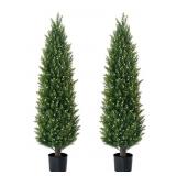 2 Pack Faux Topiary Cedar Tree with White Berries