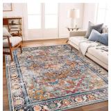 8x10 Ft. Area Rug, Non-Slip Back, Blue/Yellow Chic