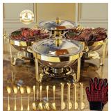 Round Chafing Dishes for Buffet, 4 Pack, 6 QT Chaf