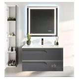 EVIVA IRON GREY 2 DRAWER BATHEROOM VANITY WITH WHI