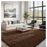 5x8 Ft Fluffy Shag Brown Rug, Non-Slip Backing Are
