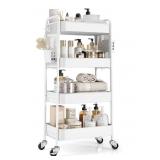 4 Tier Rolling Cart with Pegboard, Metal Storage O