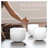 Frosted Quartz Crystal Singing Bowl Chakra Set of